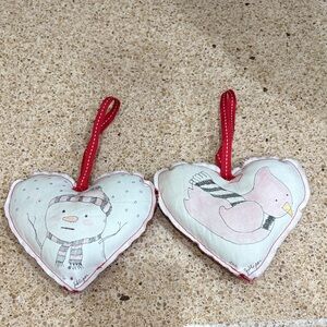 Heart-Shaped Holiday Ornaments with Snowman and Bird Design
